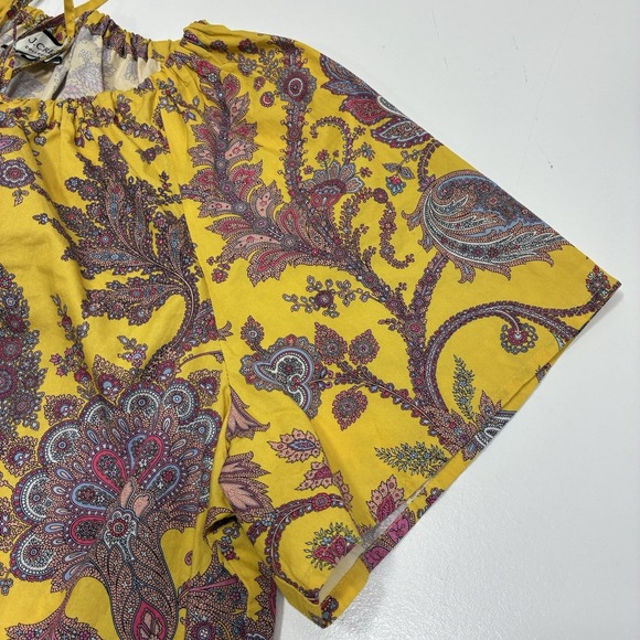 J Crew Collection Women L Top Tie-Neck Cotton Poplin Ratti Golden Paisley Casual - Picture 9 of 13